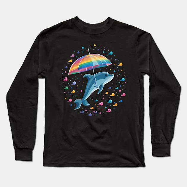 Porpoise Rainy Day With Umbrella Long Sleeve T-Shirt by JH Mart